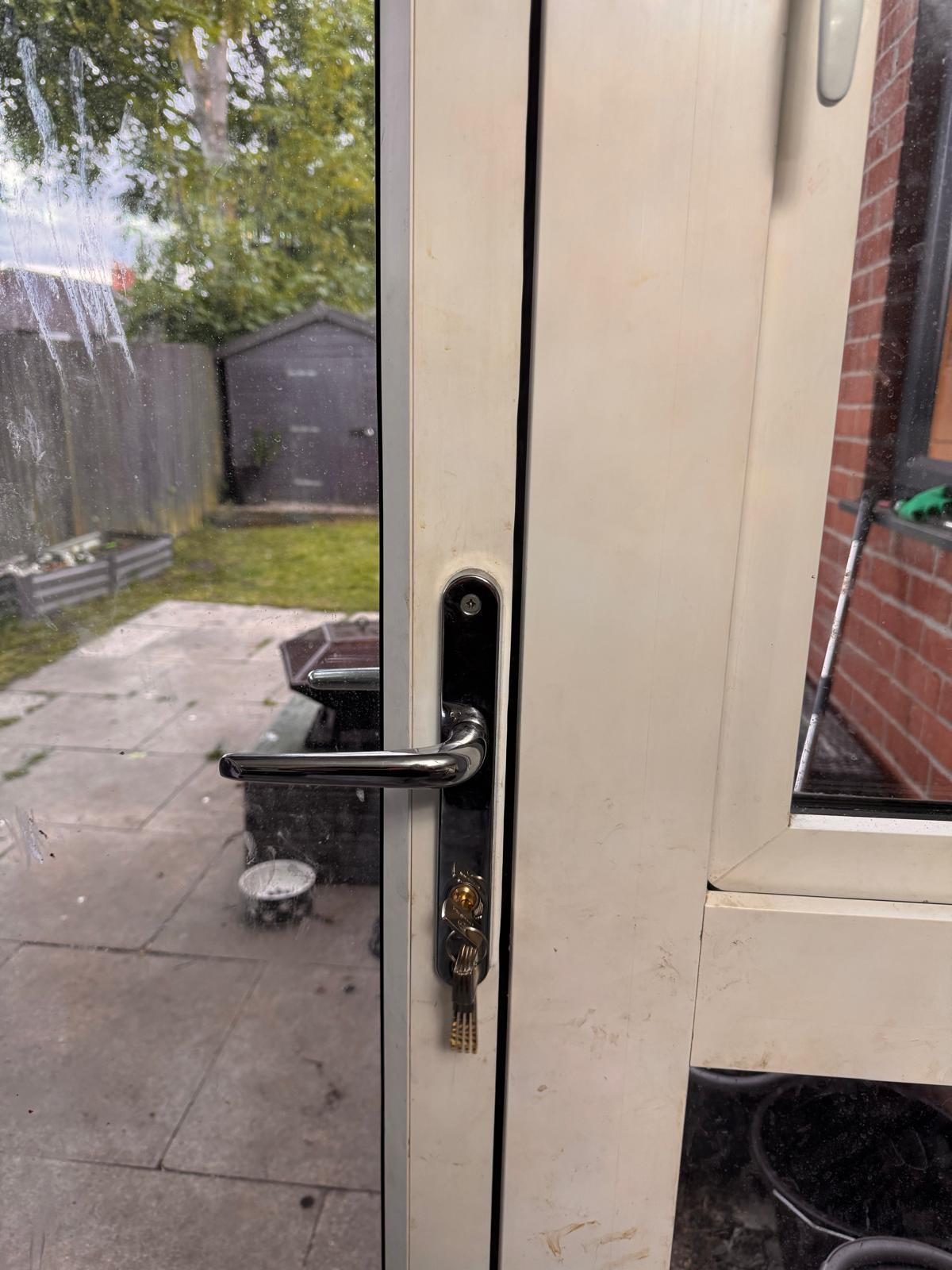Patio uPVC back door multi-point lock with new cylinder and keys after lock change